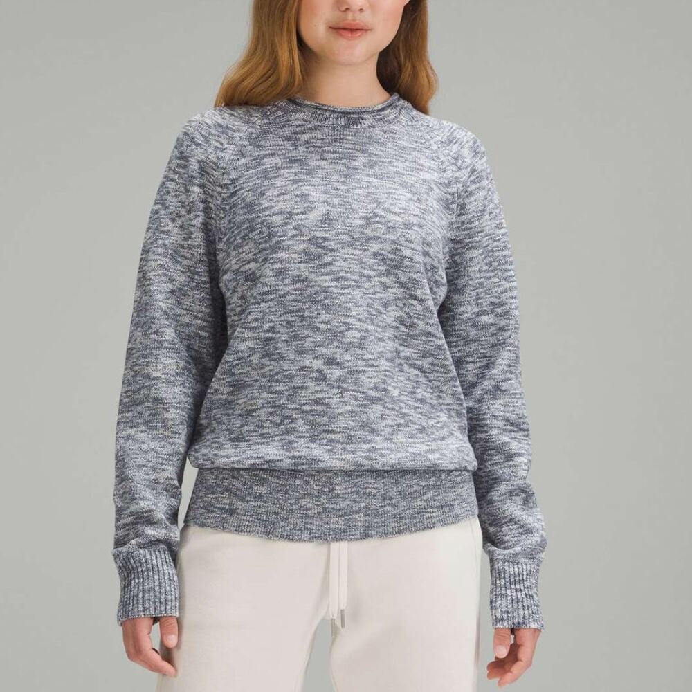 Lululemon Boxy Cotton-Blend‎ Sweater Fisherman Knit in Blue Gray Size Small